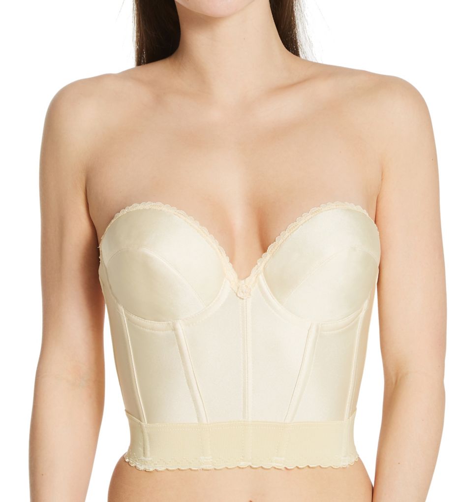 Satin Low Plunge Longline Bustier Bra-fs