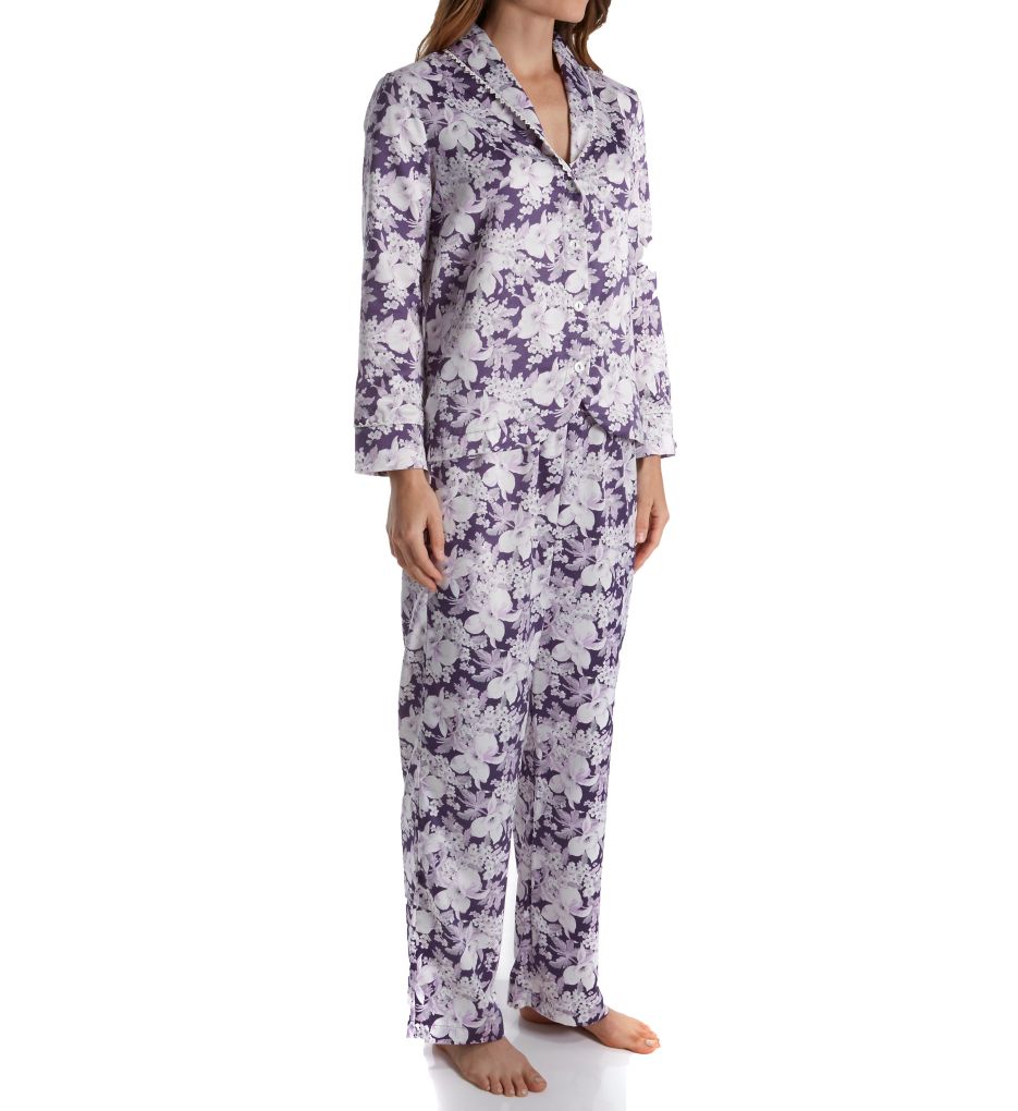 Blooming Brushed Back Satin Long Pajama Set-acs