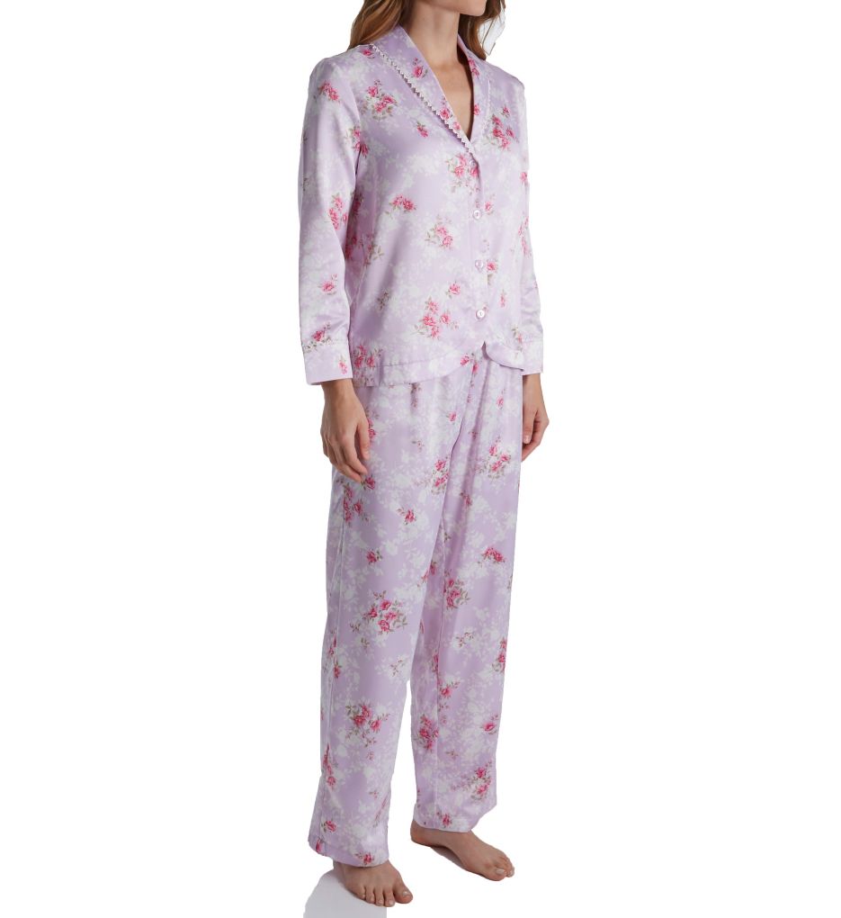 Blooming Brushed Back Satin Long Pajama Set-acs