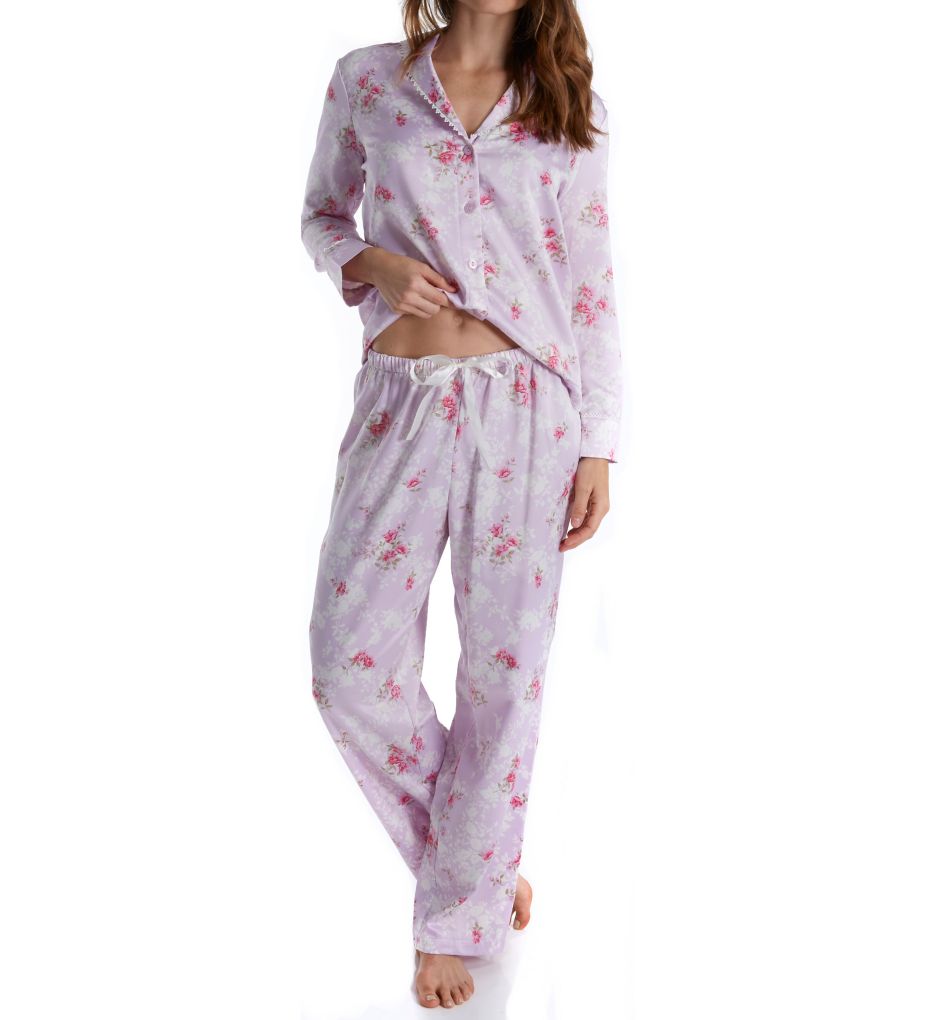 Blooming Brushed Back Satin Long Pajama Set-cs1