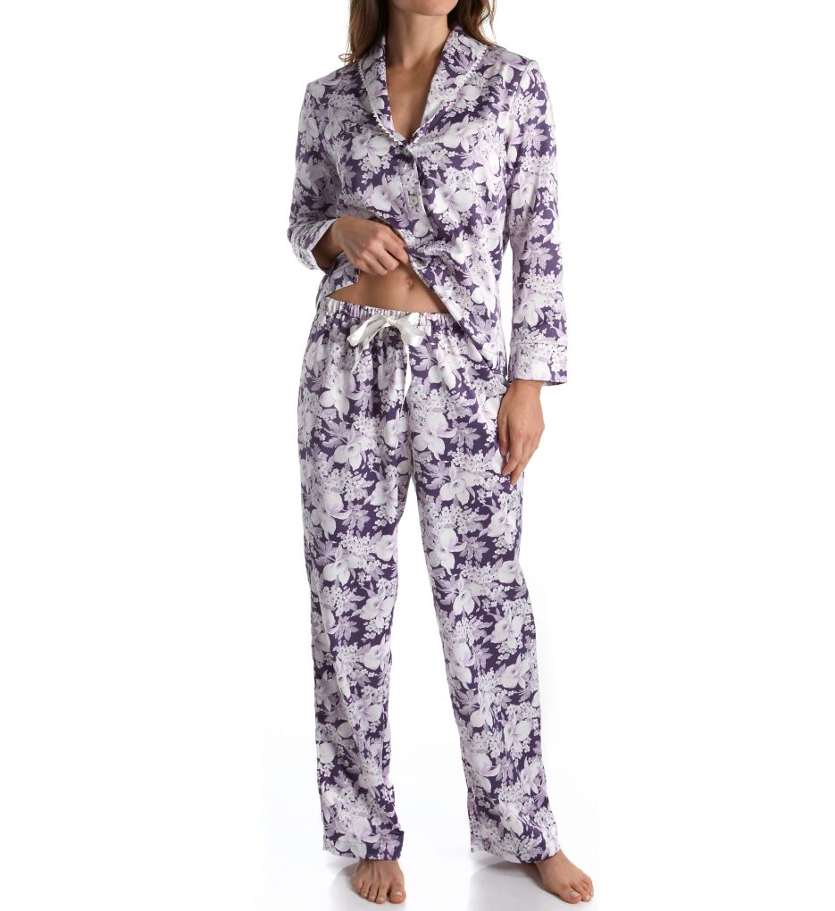 Blooming Brushed Back Satin Long Pajama Set-cs2