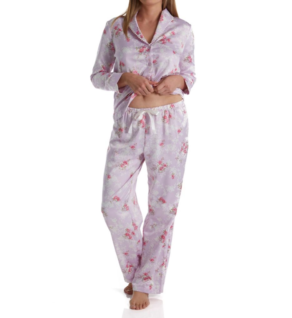 Blooming Brushed Back Satin Long Pajama Set-cs6