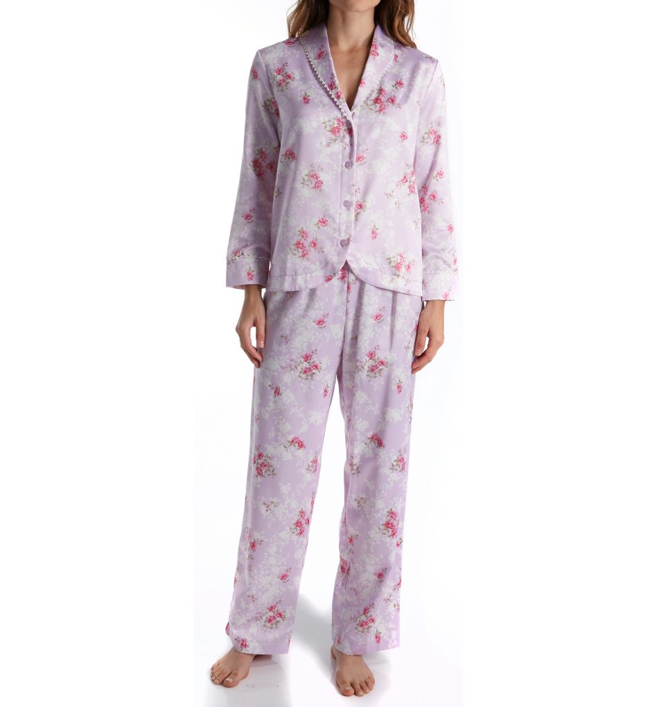 Blooming Brushed Back Satin Long Pajama Set-fs