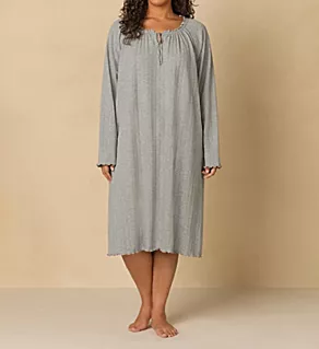 100% Cotton Pointelle Plus Size Gown Heather Grey 3X