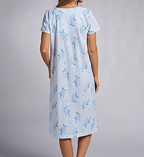 100% Cotton Plus Size Short Sleeve Waltz Gown Blue Floral Stripe 1X
