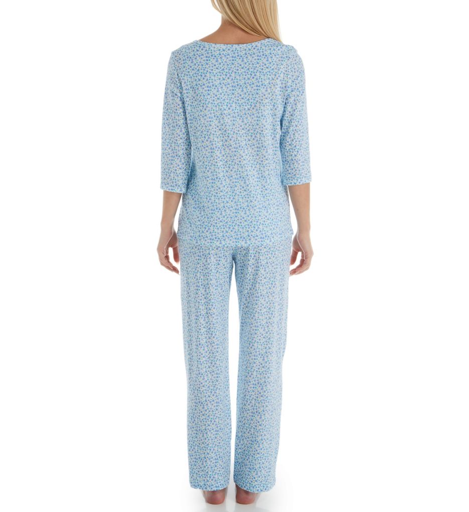 Aqua Floral Cotton 3/4 Sleeve Long PJ Set-bs