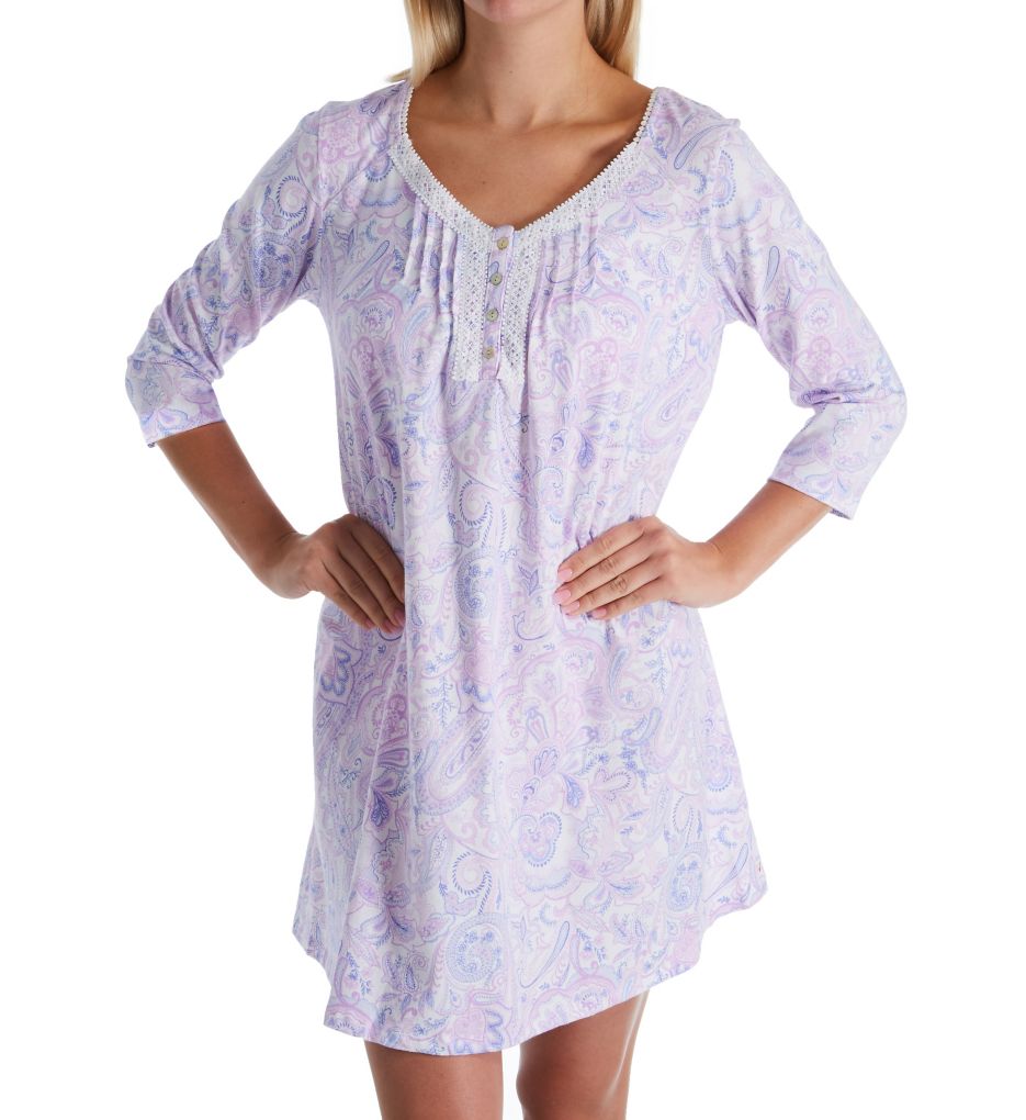 Lilac 3/4 Sleeve Cotton Short Gown-acs