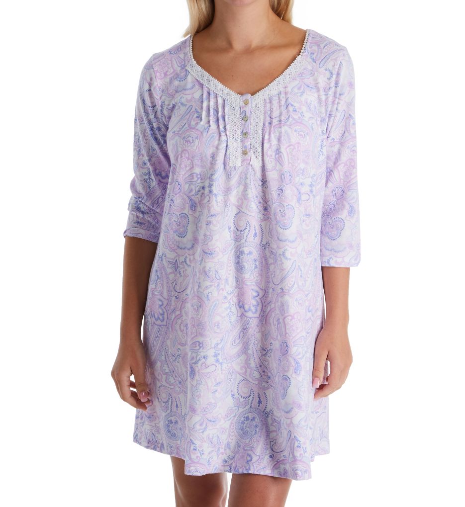 Lilac 3/4 Sleeve Cotton Short Gown-fs