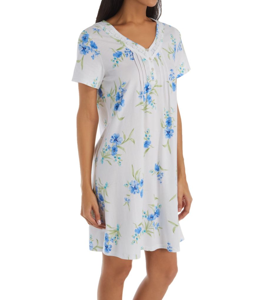 Aqua Floral Cotton Short Sleeve Short Gown-acs