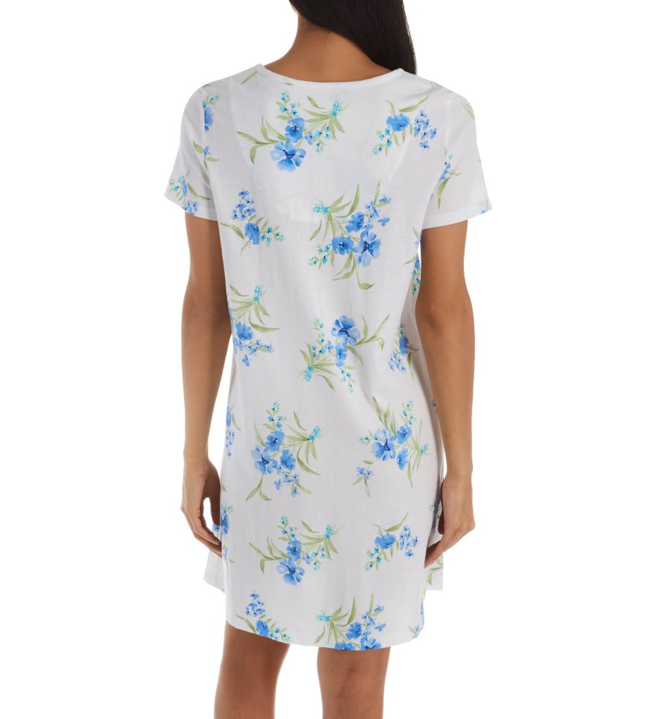 Aqua Floral Cotton Short Sleeve Short Gown-bs