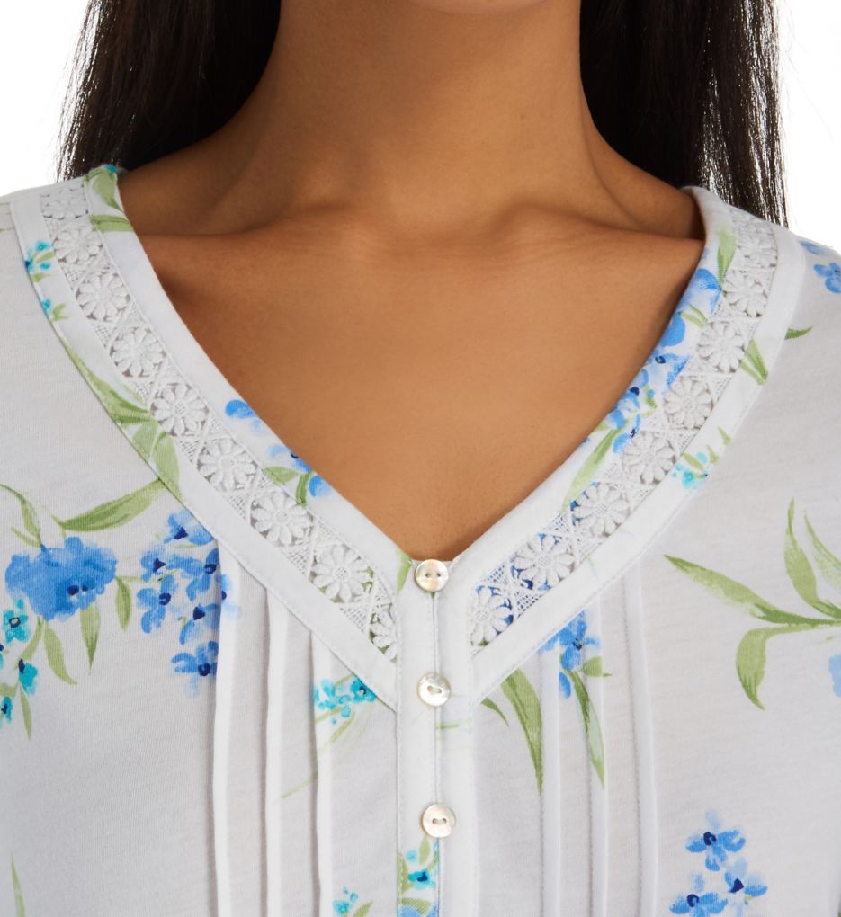 Aqua Floral Cotton Short Sleeve Short Gown-cs2