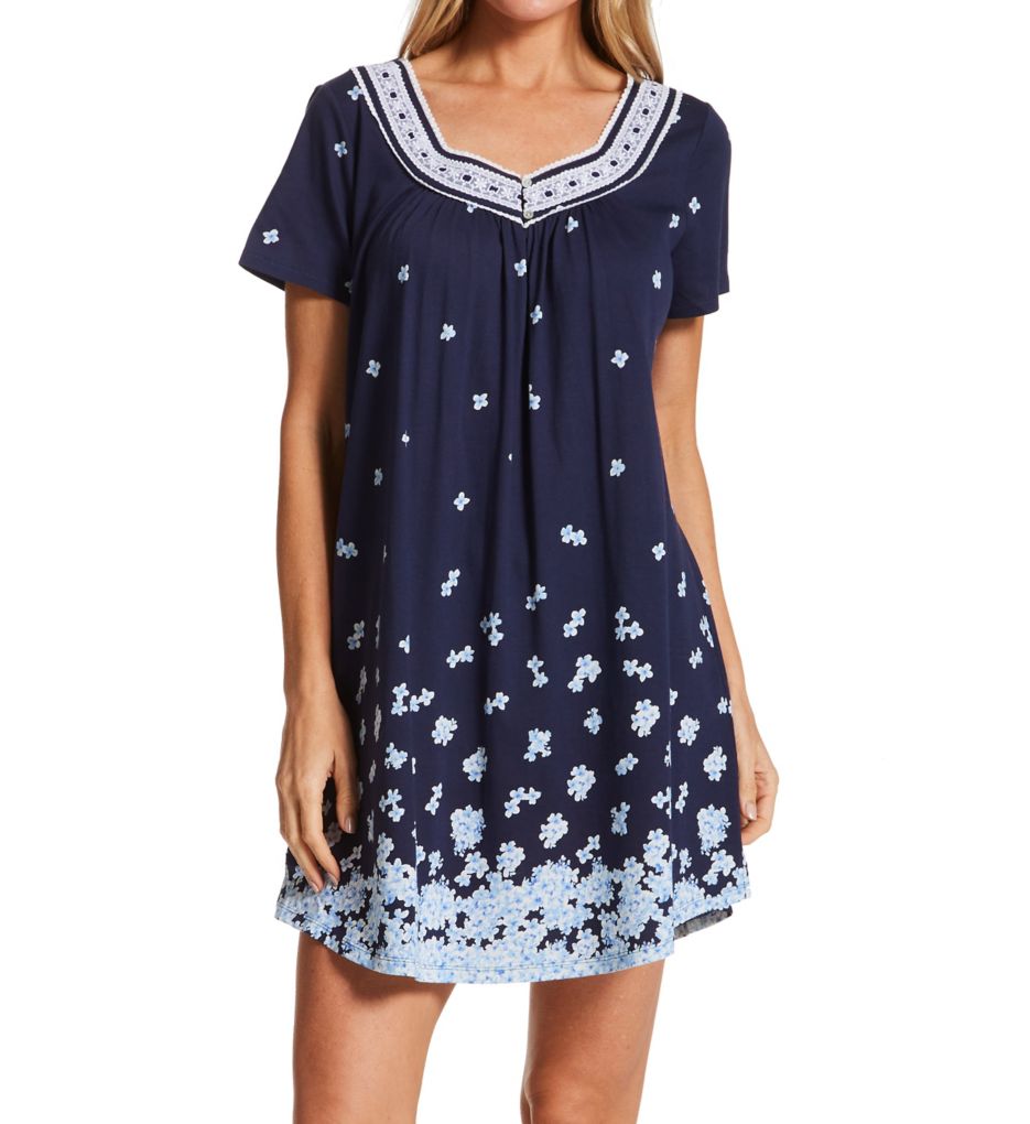 100% Cotton Short Sleeve Short Nightgown-acs