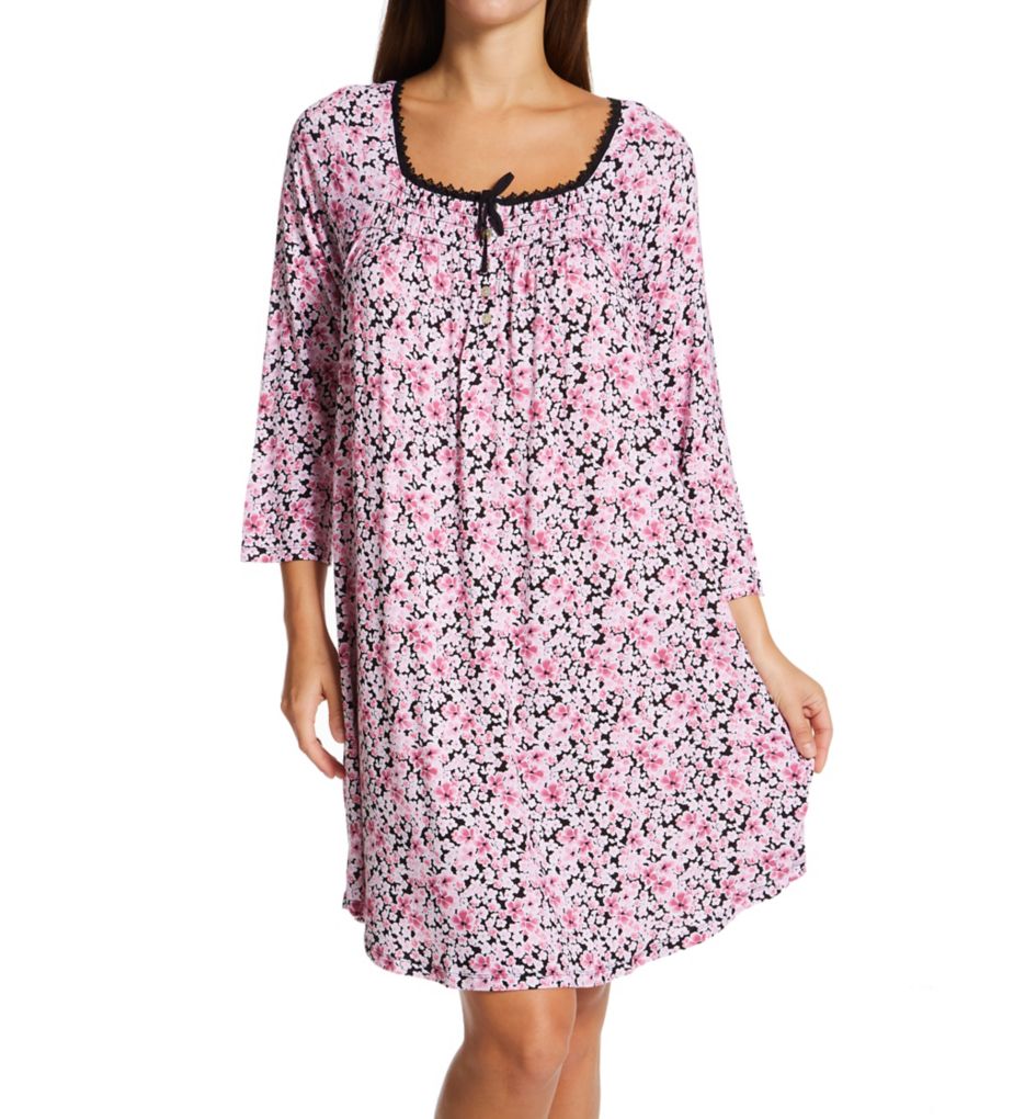 100% Cotton 3/4 Sleeve Short Nightgown-acs