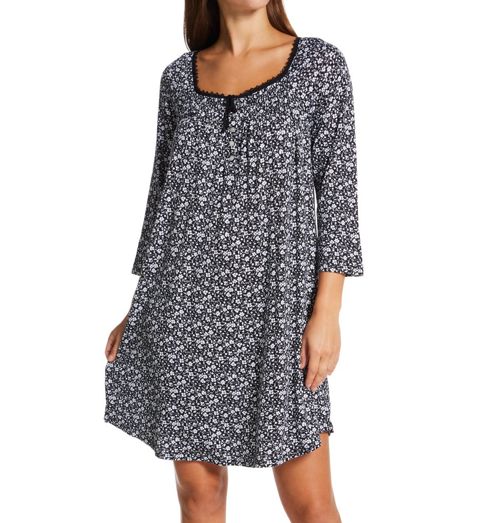100% Cotton 3/4 Sleeve Short Nightgown-acs