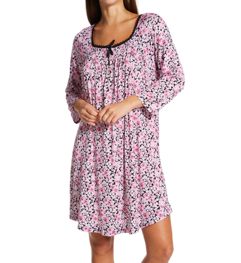 100% Cotton 3/4 Sleeve Short Nightgown-fs