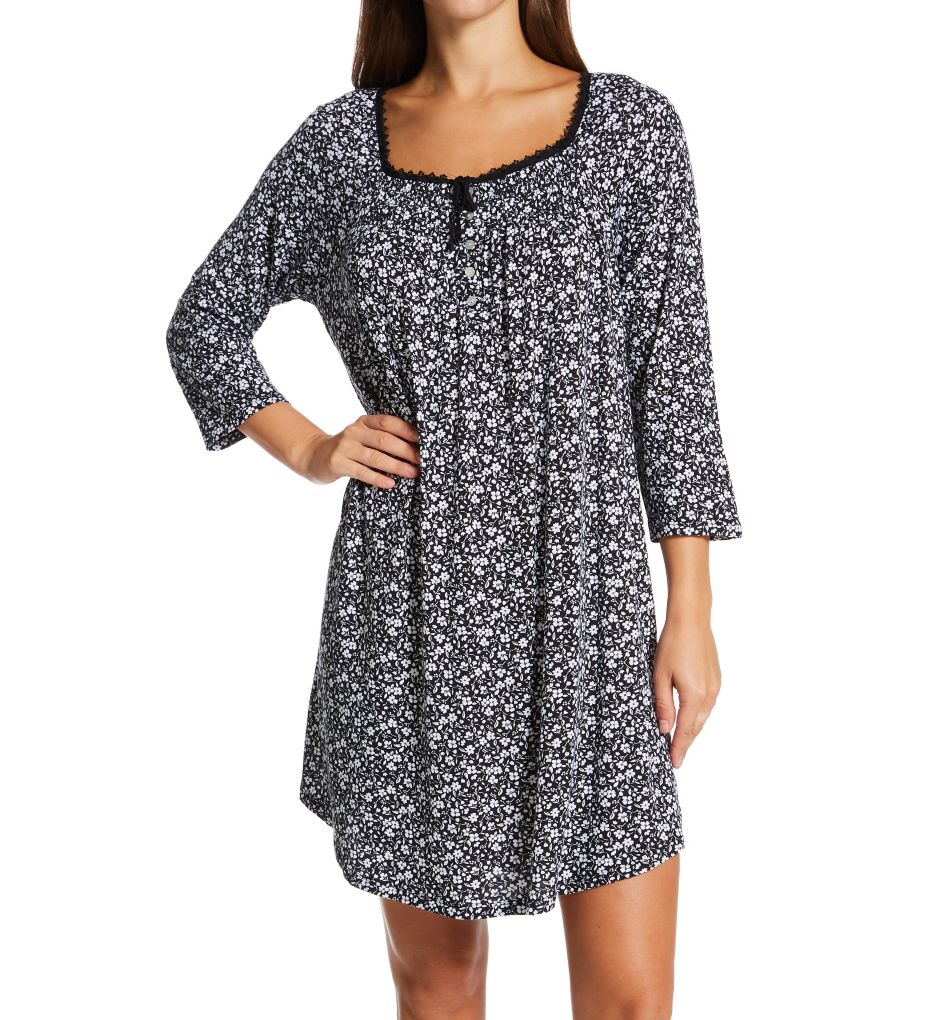 100% Cotton 3/4 Sleeve Short Nightgown-fs