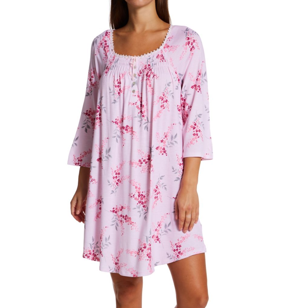 100% Cotton 3/4 Sleeve Short Nightgown-fs