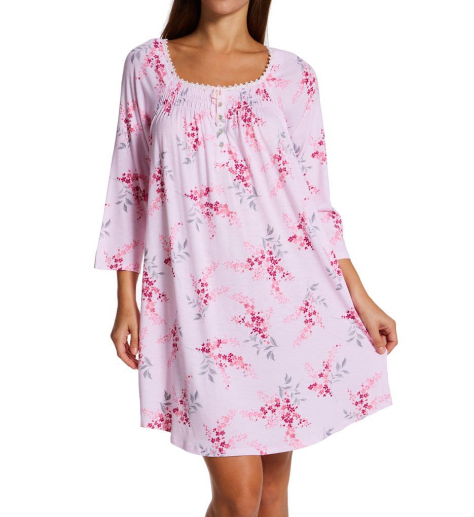 Carole Hochman Plus Size Knit Leaf Print 3/4 Sleeve Square Neck Nightgown