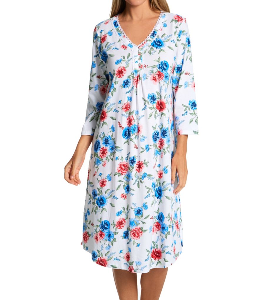 100% Cotton Knit Floral 3/4 Sleeve Waltz Gown-acs