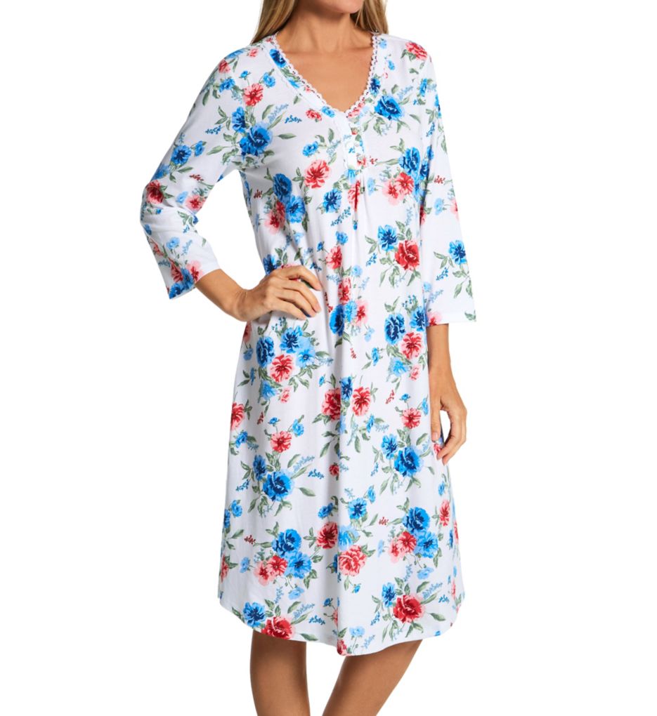 100% Cotton Knit Floral 3/4 Sleeve Waltz Gown-fs