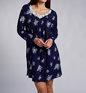 100% Cotton Knit Navy Bouquet Short Gown Navy Bouquet Print S