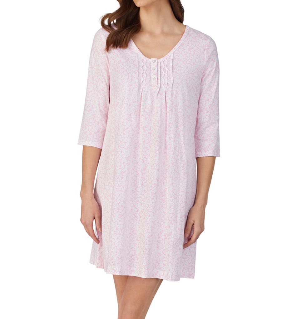Pink Ditsy Cotton 3/4 Sleeve Sleepshirt-acs