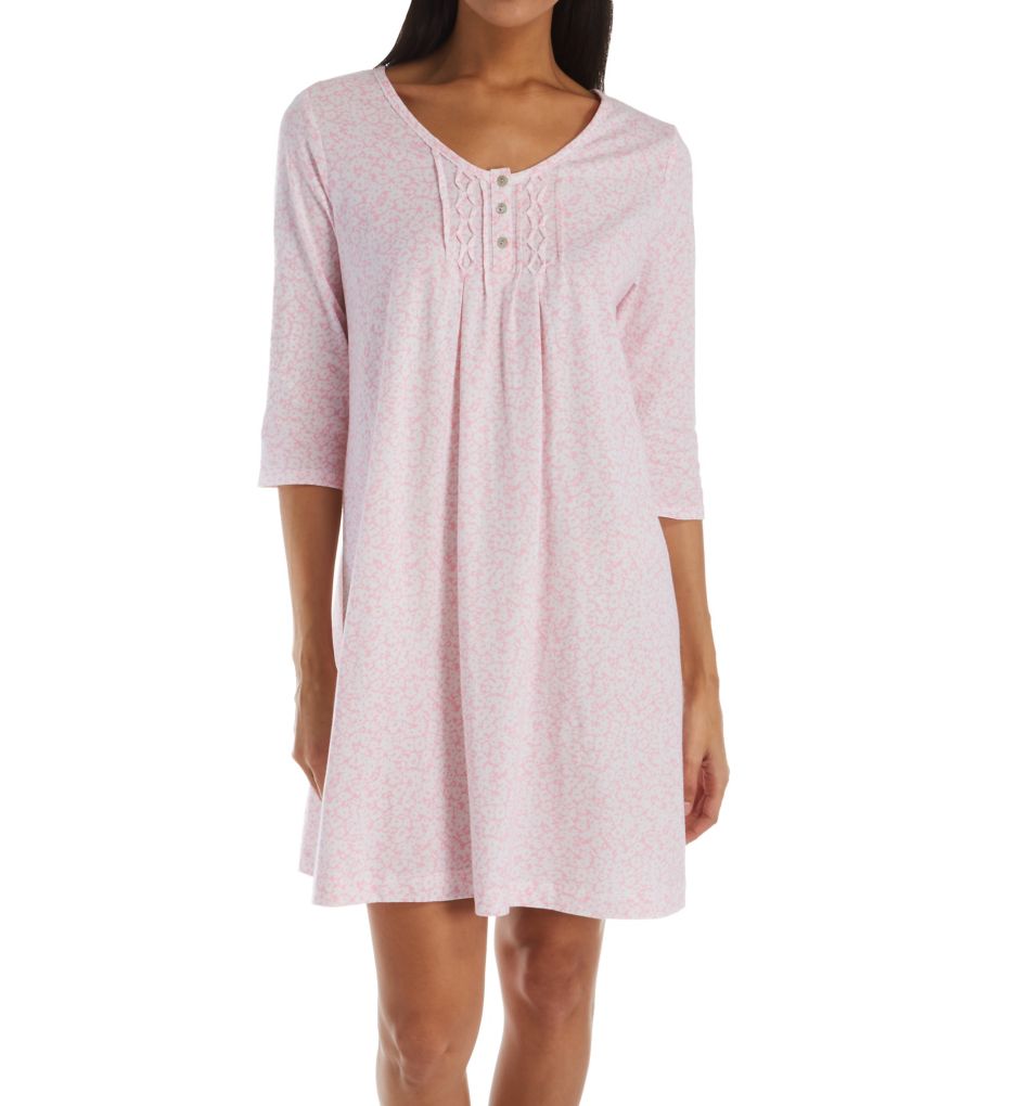 Pink Ditsy Cotton 3/4 Sleeve Sleepshirt-fs