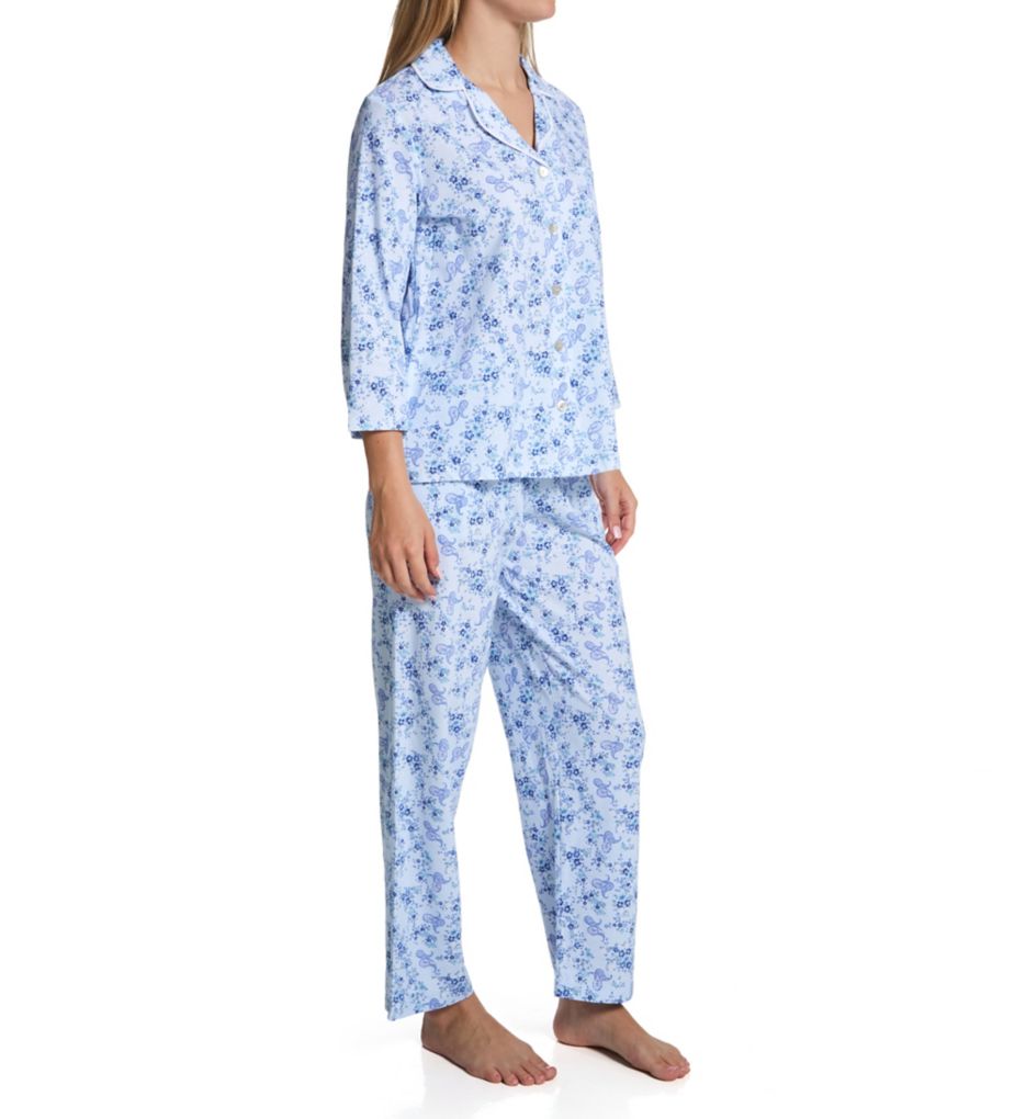 100% Cotton 3/4 Sleeve Notch Collar PJ Set-fs