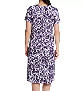 Jersey Knit 42 Inch Short Sleeve Waltz Nightgown Navy Ground/Floral S