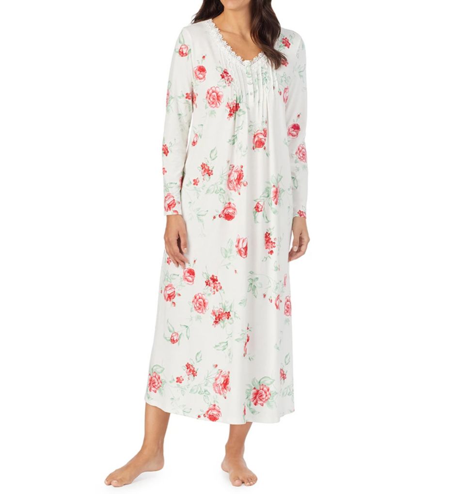 Cotton Red Rose Long Sleeve Long Gown