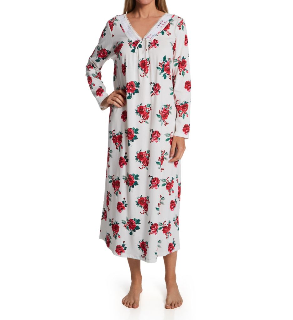Winter Rose 100% Cotton Jersey Long Sleeve Gown-acs