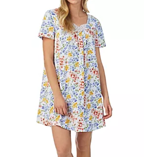 100% Cotton Knit Short Sleeve Chemise WhiteGroundMultiFloral S