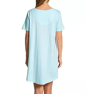 100% Cotton Knit Short Sleeve Nightgown Aqua Dots M