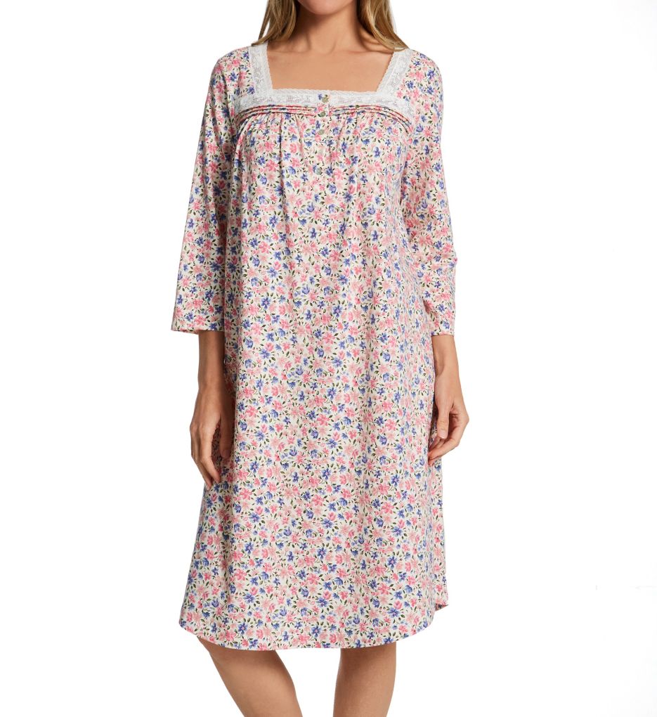 100% Cotton Knit Floral 3/4 Sleeve Waltz Nightgown-acs