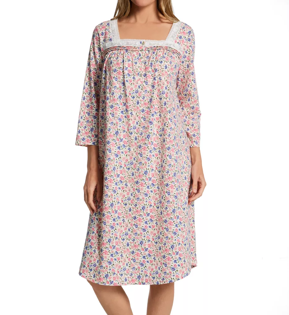 100% Cotton Knit Floral 3/4 Sleeve Waltz Nightgown Multi Floral S