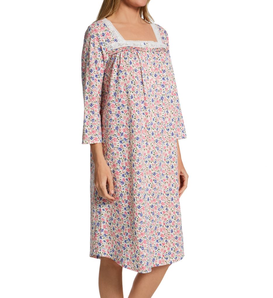 100% Cotton Knit Floral 3/4 Sleeve Waltz Nightgown-fs