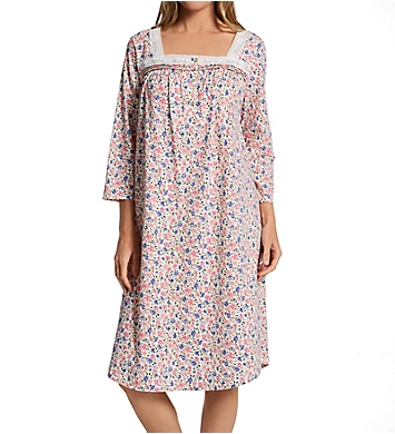 Carole Hochman 100% Cotton Knit Floral 3/4 Sleeve Waltz Nightgown CH82601