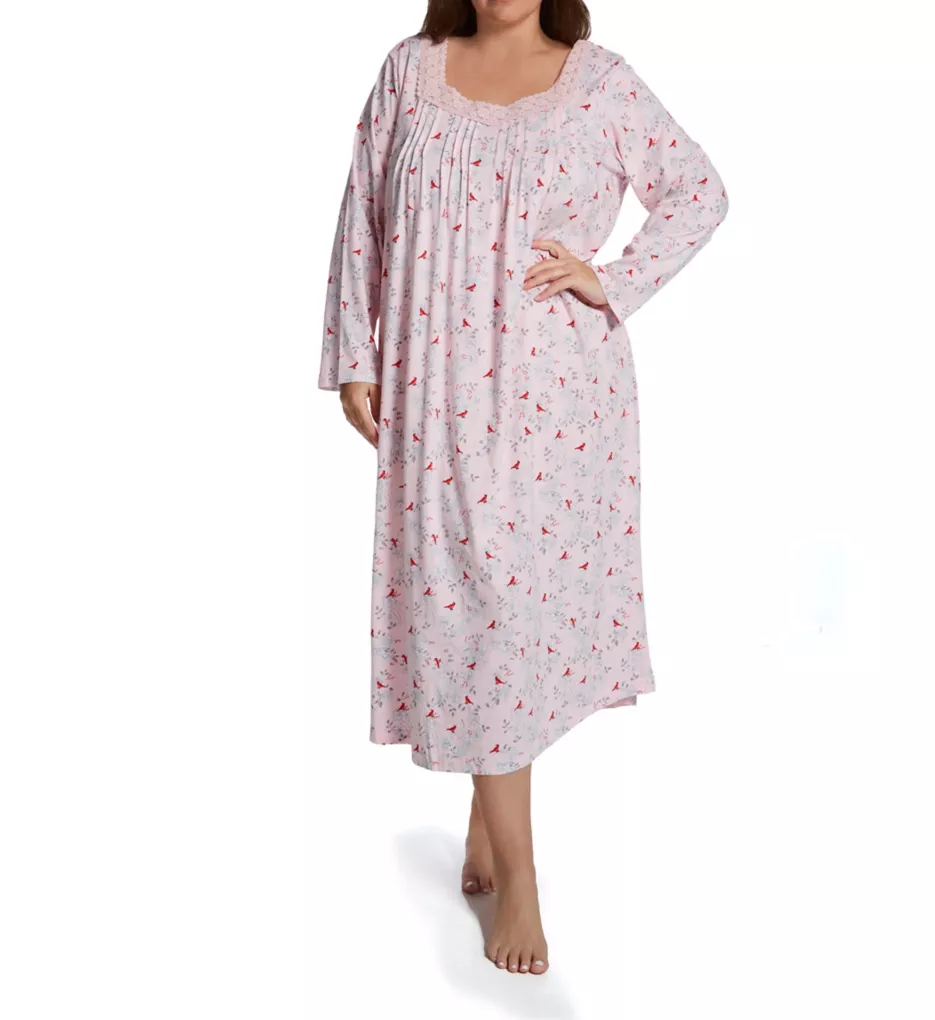 Plus Size 100% Cotton Jersey Knit Long Sleeve Gown