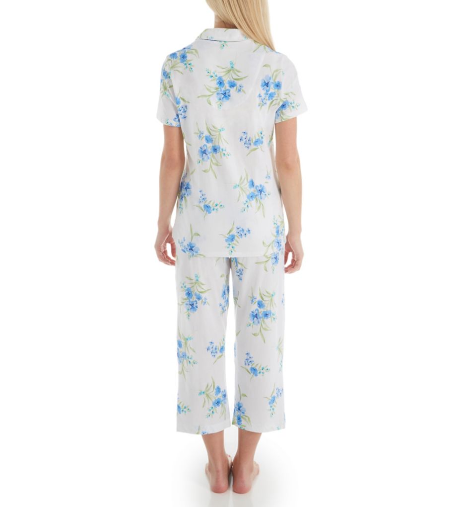 Aqua Floral Cotton Short Sleeve Capri PJ Set-bs
