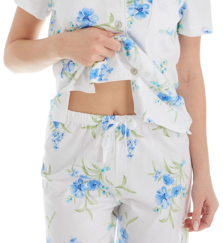 Aqua Floral Cotton Short Sleeve Capri PJ Set-cs2