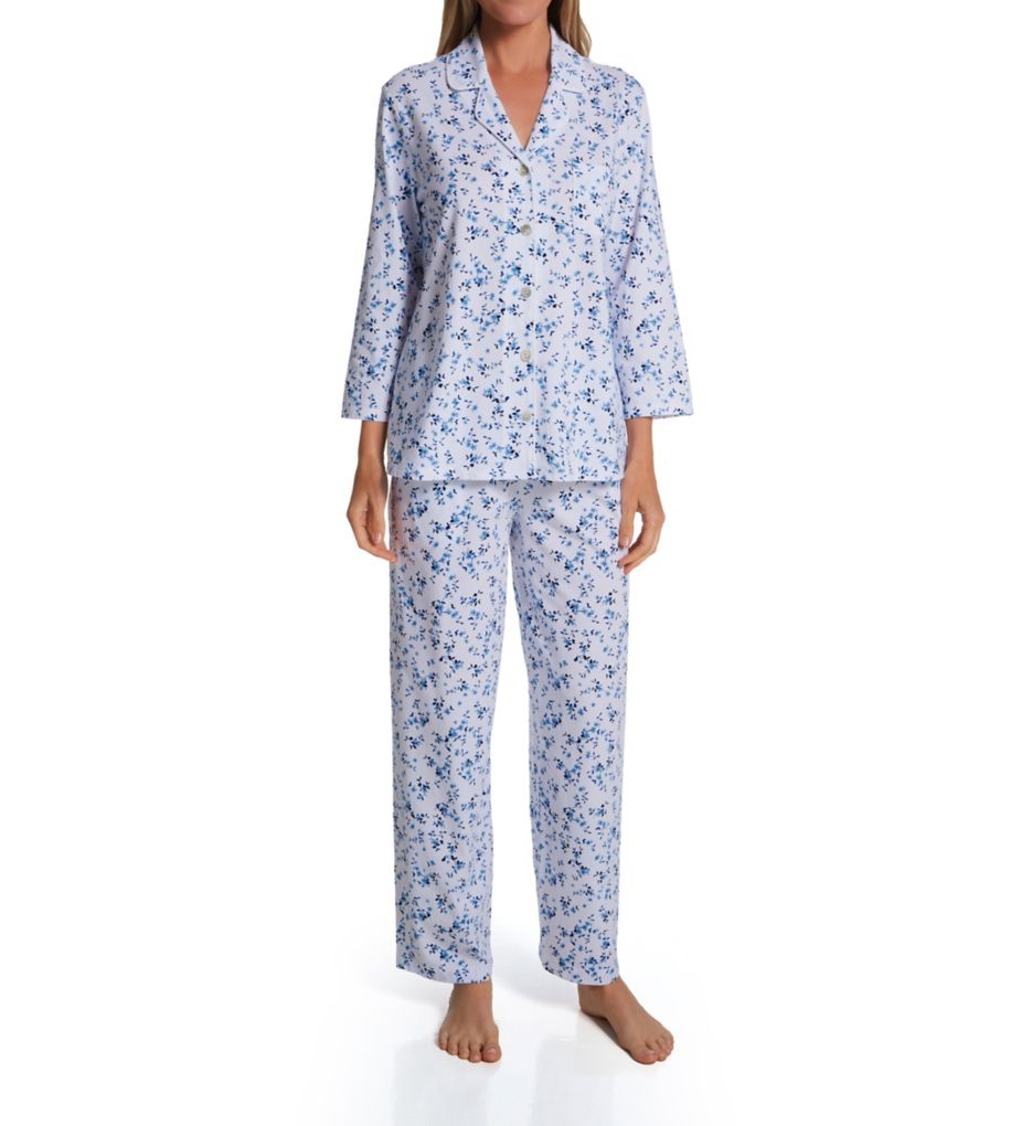 Blue Toile 3/4 Sleeve Notch Collar PJ Set-acs