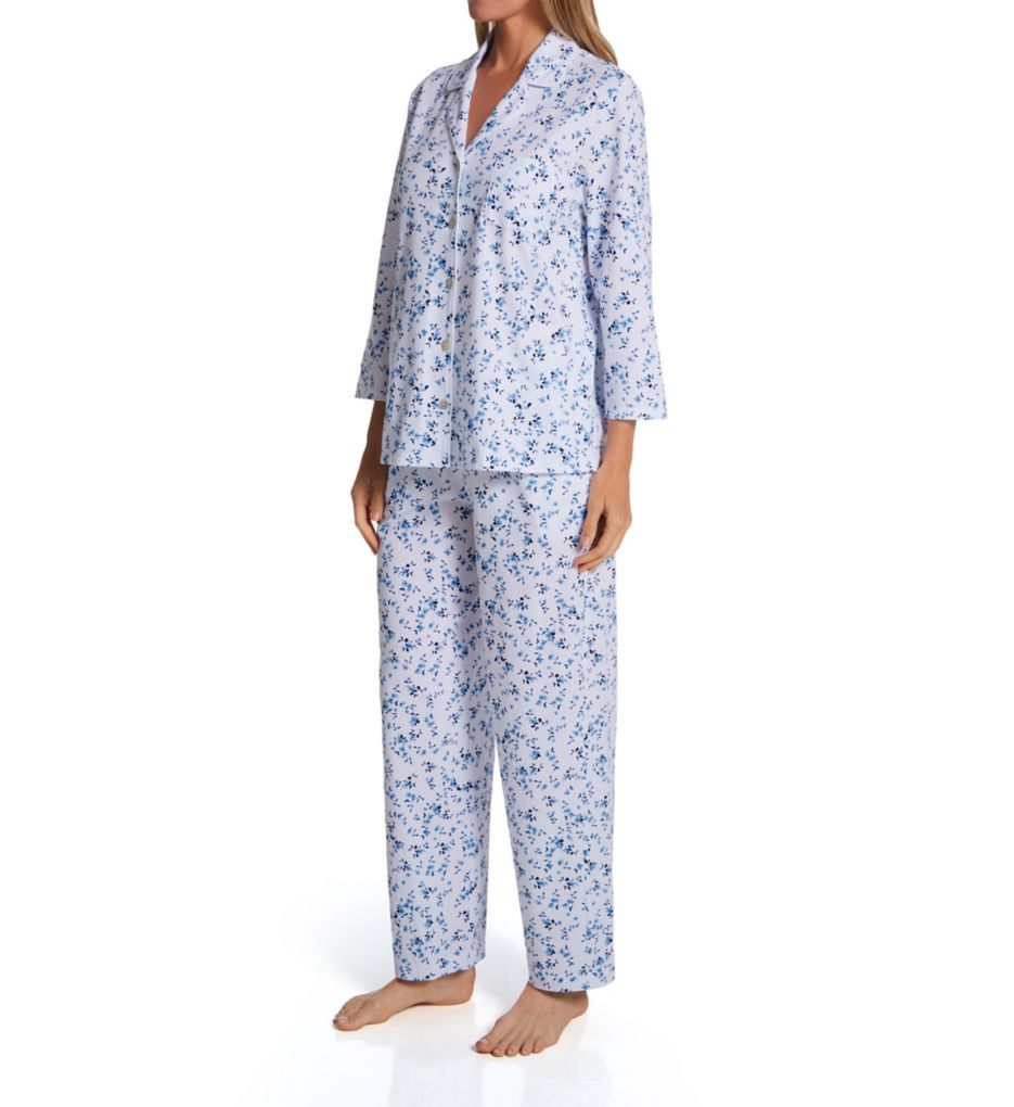 Blue Toile 3/4 Sleeve Notch Collar PJ Set-fs