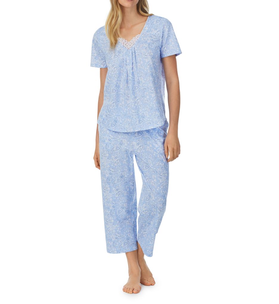 100% Cotton Knit Short Sleeve Capri PJ Set-acs