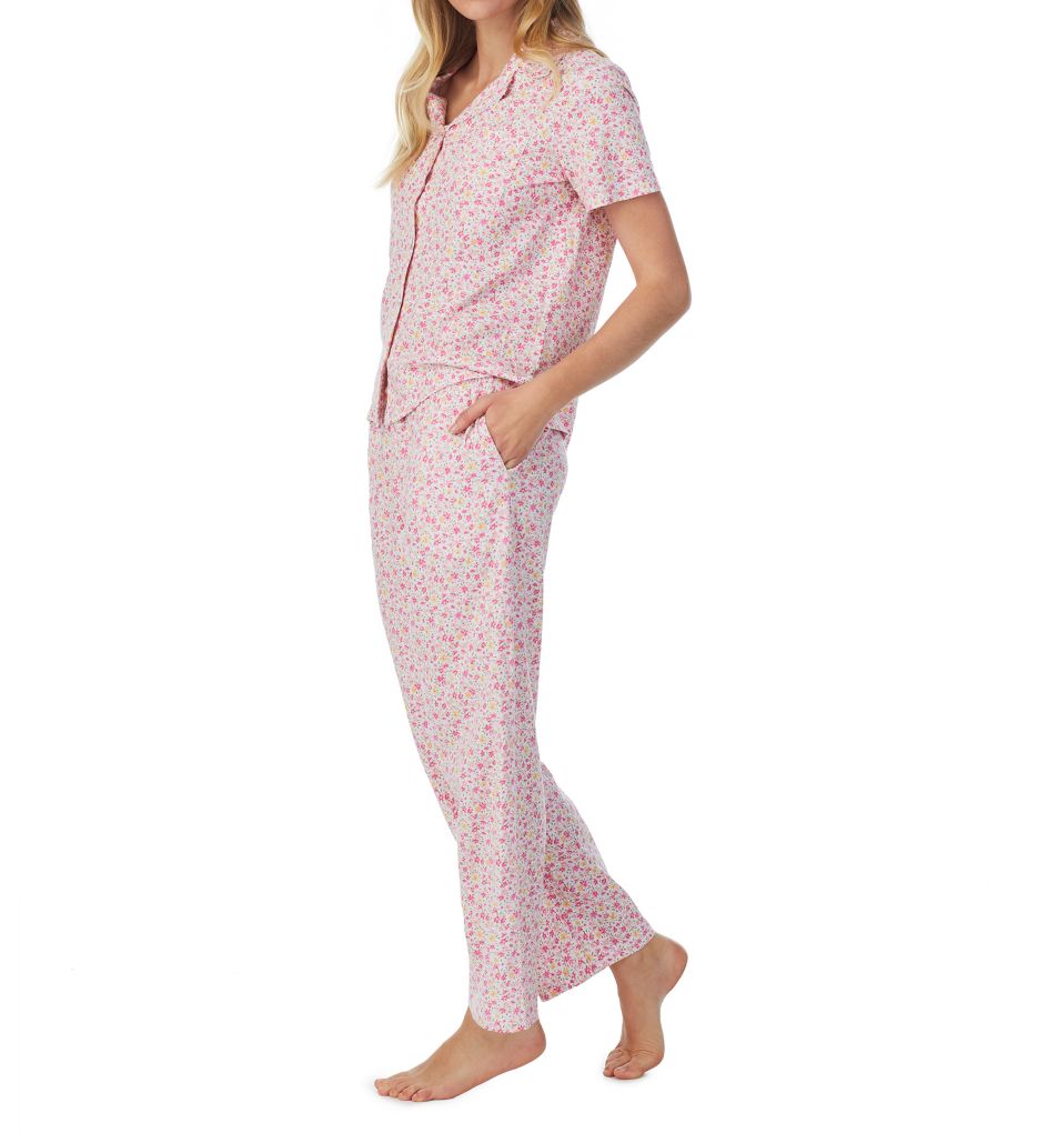 100% Cotton Short Sleeve Notch Collar Long PJ Set-fs