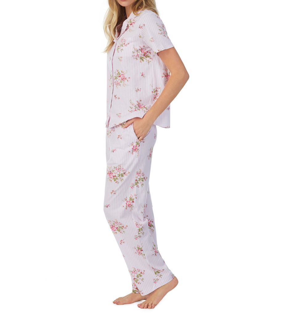 100% Cotton Short Sleeve Notch Collar Long PJ Set-fs