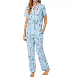 100% Cotton Knit Short Sleeve Notch Collar PJ Set Summer Blooms S