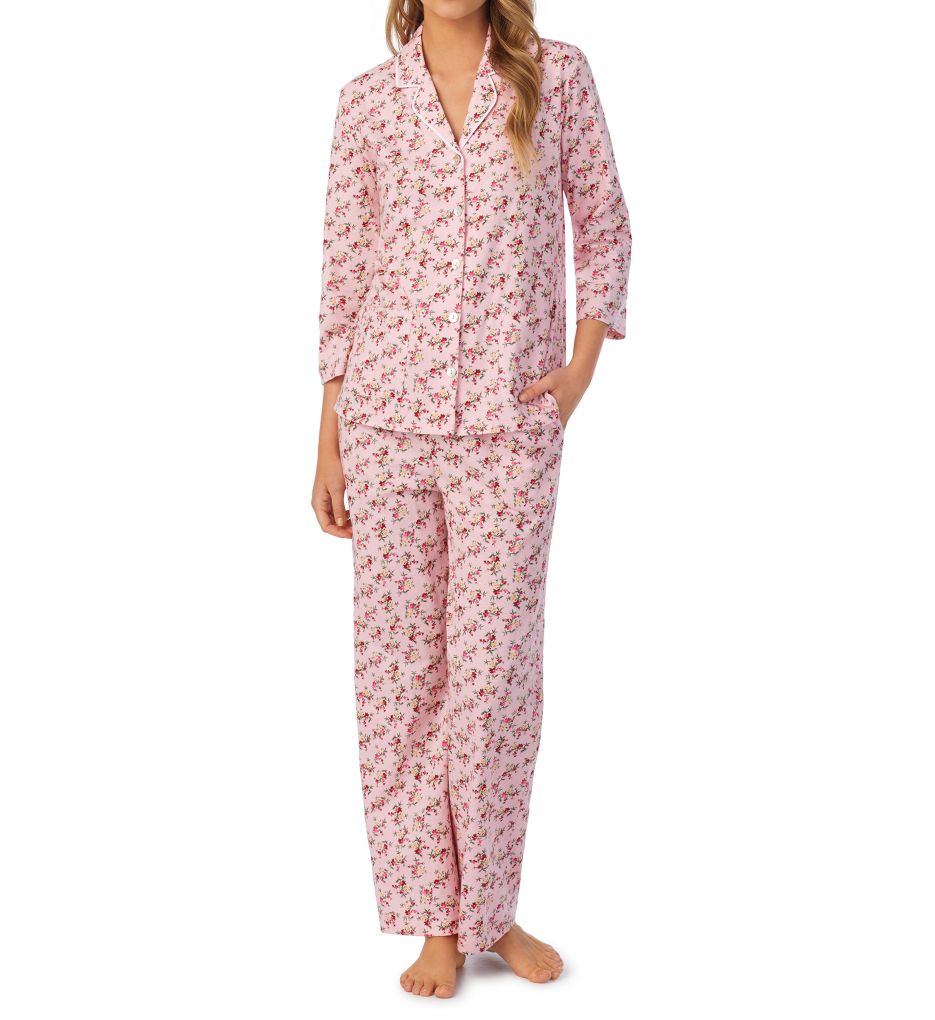 100 Cotton Knit 3 4 Sleeve Long PJ Set Pink Bouquet S by Carole