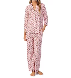100% Cotton Knit 3/4 Sleeve Long PJ Set Pink Bouquet S