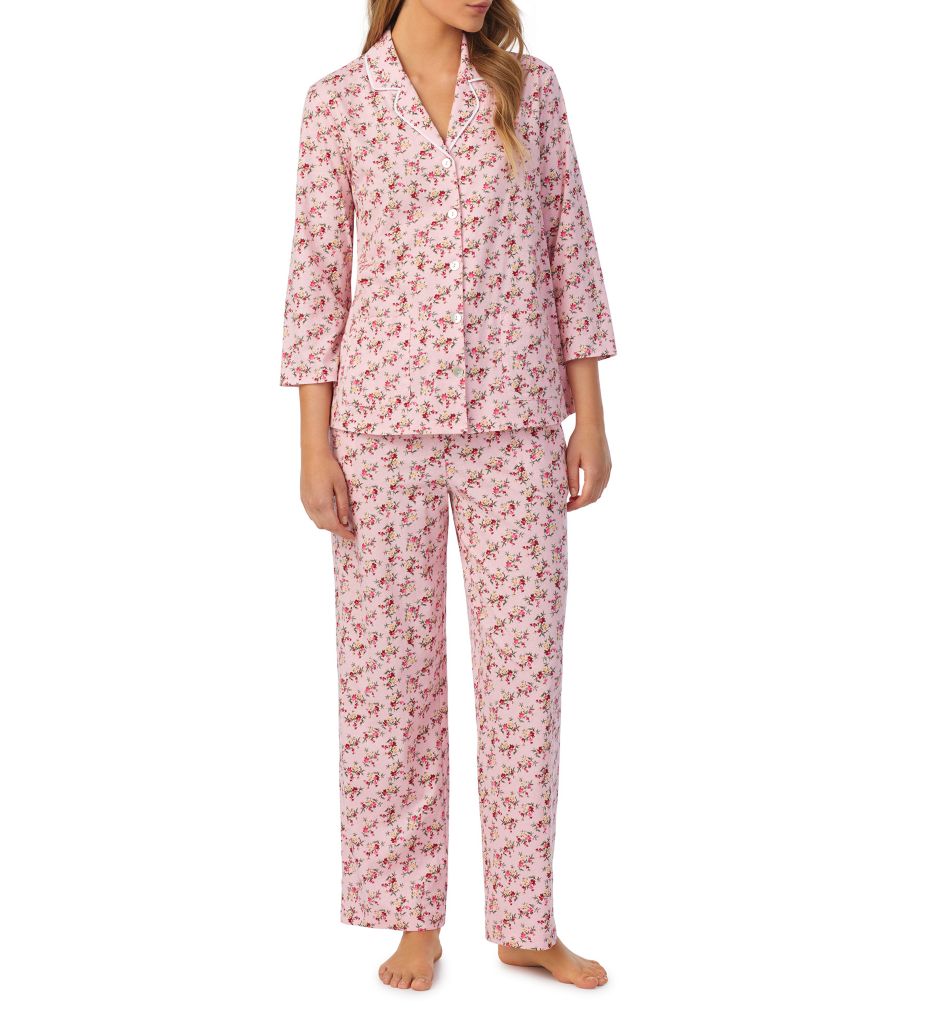 100% Cotton Knit 3/4 Sleeve Long PJ Set-fs