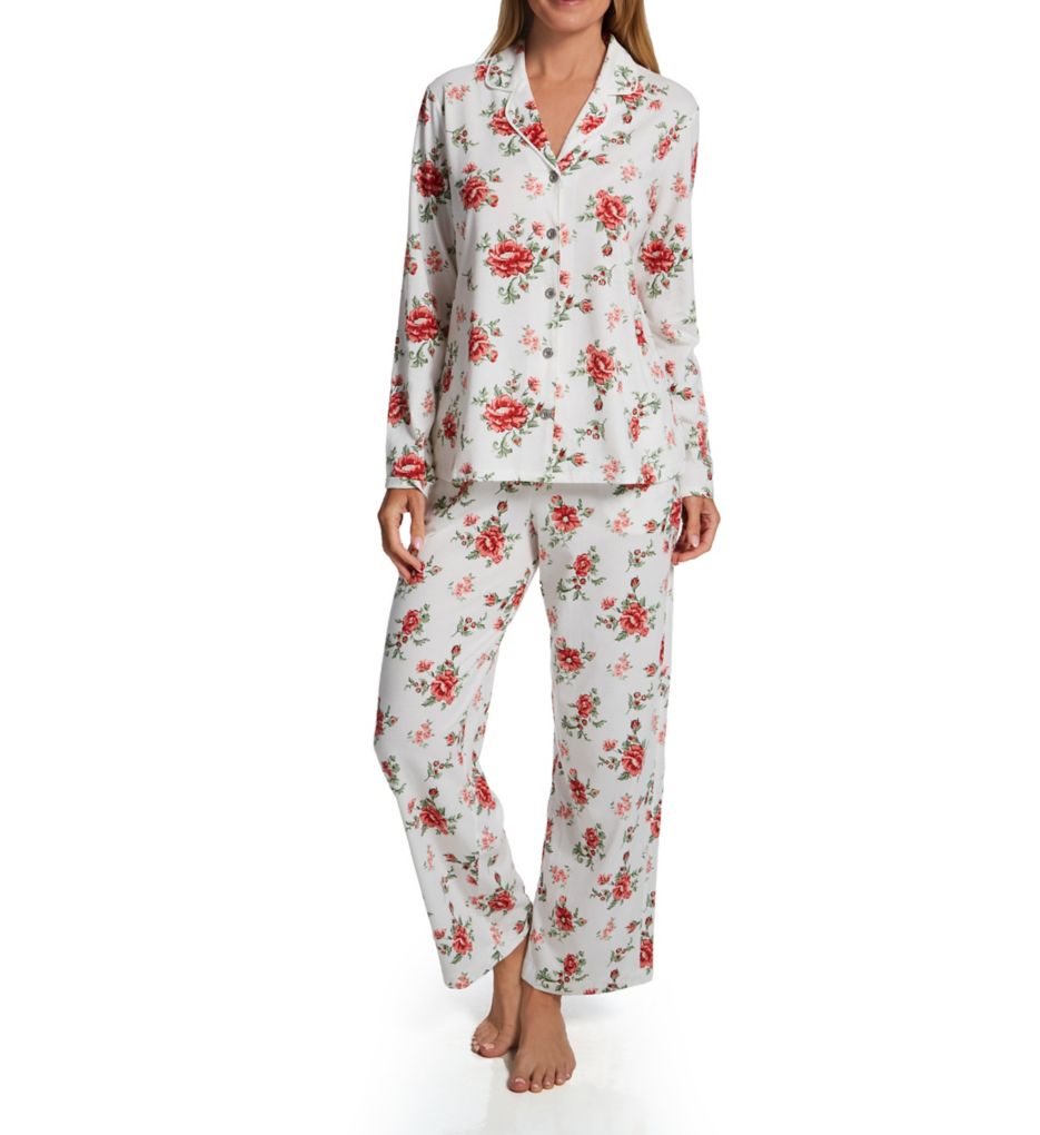 Carole Hochman Cotton Jersey Long Sleeve V-Neck Floral Print Nightgown